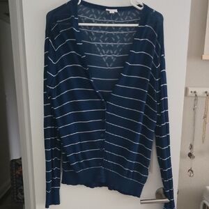 LuLaRoe Cheryl Navy and White Striped Cardigan -xl